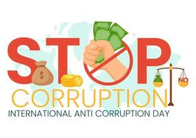 Anti Corruption Day Vector Illustration on 9 December with Stop Give Money and Coin Dollar with a Prohibition Sign in Flat Cartoon Background Design