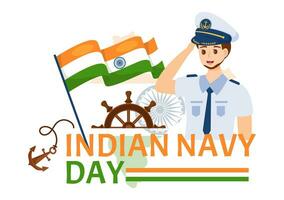 Indian Navy Day Vector Illustration on December 4 with Fighter Ships for People Military Army Saluting Appreciating Soldiers in Background Design