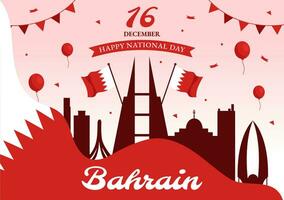 Bahrain National Day or Independence Vector Illustration on 16th of December With Wavy Flag in Flat Patriotic Holiday Cartoon Background Design