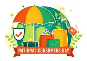 National Consumer Day Vector Illustration with Shopping Cart and Paper Bag for Promotion, Banner or Poster in Flat Cartoon background Design