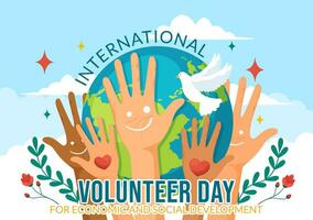 International Volunteer Day for Economic and Social Development Vector Illustration on December 5 with Hands and Pigeons in Flat Cartoon Background