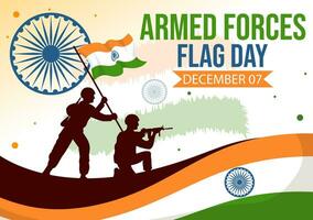 Indian Armed Forces Flag Day Vector Illustration with India and Army Flags in National Holiday Flat Cartoon Background Design