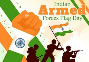 indio armado efectivo bandera día vector ilustración con India y Ejército banderas en nacional fiesta plano dibujos animados antecedentes diseño