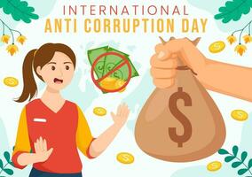 Anti Corruption Day Vector Illustration on 9 December with Stop Give Money and Coin Dollar with a Prohibition Sign in Flat Cartoon Background Design