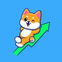 Cute Shiba Inu Rising Graph Cartoon Vector Icon Illustration.  Animal Finance Icon Concept Isolated Premium Vector. Flat  Cartoon Style