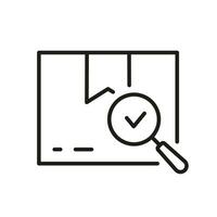 Checked Parcel Line Icon. Carton Box with Checkmark and Magnifier Pictogram. Delivery Service Symbol. Quality Goods in Container Sign. Approved Product. Editable Stroke. Isolated Vector Illustration.