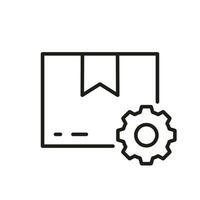 Parcel with Gear Line Icon. Shipping Order Linear Pictogram. Delivery Service Settings Sign. Cogwheel and Cardboard Box Outline Symbol. Editable Stroke. Isolated Vector Illustration.