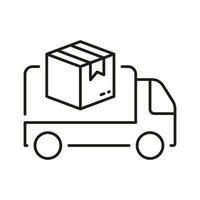 Delivery Service Truck Line Icon. Cargo Van for Parcel Box Transportation Linear Pictogram. Vehicle Shipping Symbol. Distribution and Logistic Sign. Editable Stroke. Isolated Vector Illustration.