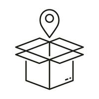 Order Location Outline Symbol. Pointer with Box, Shipping Sign. Pick Up Package Line Icon. Delivery Service Linear Pictogram. Receive Parcel Place. Editable Stroke. Isolated Vector Illustration.