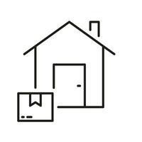 Home Delivery Service Line Icon. Parcel Package Shipping To House Outline Sign. Address Delivery Symbol. Order Shipping To The Door Linear Pictogram. Editable Stroke. Isolated Vector Illustration.