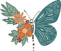 símbolo de primavera mariposa polilla decorado con primavera flores, ilustración vector