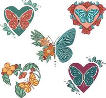 Beautiful colored ethnic love butterflies are hand drawn vector