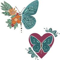 Beautiful colored ethnic love butterflies are hand drawn vector