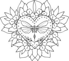 Ethnic butterfly in heart line hand drawn coloring book vector