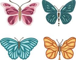 Set of different spring solar butterflies moth, vector illustration