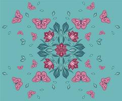 Delicate seamless pattern with butterflies on  turquoise backgro vector