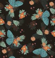 Pattern gentle butterflies   dark background vector