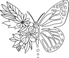 Thin linear butterfly monochrome   illustration vector