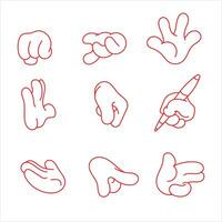 Hands poses. Female hand holding and pointing gestures, fingers crossed, fist, peace and thumb up. Cartoon human palms and wrist vector set. Communication or talking with emoji for messengers