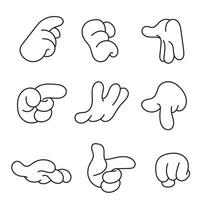 Hands poses. Female hand holding and pointing gestures, fingers crossed, fist, peace and thumb up. Cartoon human palms and wrist vector set. Communication or talking with emoji for messengers