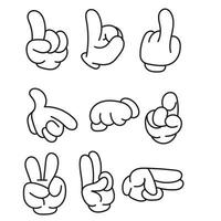 Hands poses. Female hand holding and pointing gestures, fingers crossed, fist, peace and thumb up. Cartoon human palms and wrist vector set. Communication or talking with emoji for messengers