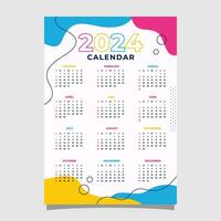 Calendar 2024 abstract geometric memphis template vector