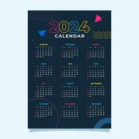 Calendar 2024 abstract geometric memphis template vector