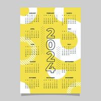 Calendar 2024 template design memphis style vector