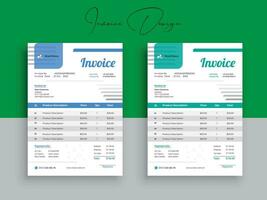 Invoice Design. Business invoice form template. money bills or pricelist and payment agreement design templates. vector