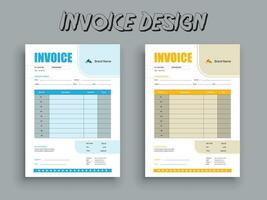 Invoice Design. Business invoice form template. money bills or pricelist and payment agreement design templates. vector