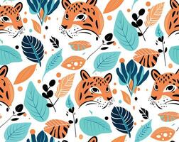 Jaguar in the forest seamless pattern illustrations background vector