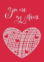 Happy Valentines Day card with hand drawn hearts, typography. Romantic greeting card. 14 February card. vector