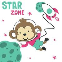 Vector illustration of cute cartoon astronauts little animal in space, Childish design for kids activity colouring book or page.