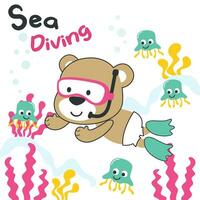 linda animal en tubo respirador máscara buceo en el mar aislado en blanco antecedentes ilustración vector adecuado para pegatinas y t camisas niños bebé, t camisa impresión diseño, Moda gráfico y otro decoración.