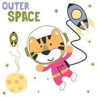 vector ilustración de linda dibujos animados astronautas pequeño animal en espacio, infantil diseño para niños actividad colorante libro o página.