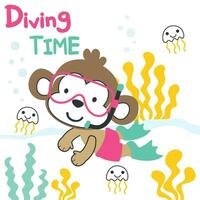 Cute animal in snorkel mask diving in the sea isolated on white background illustration vector suitable for stickers and t shirts kids baby, t shirt print design, fashion graphic and other decoration.