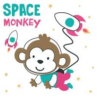 Vector illustration of cute cartoon astronauts little animal in space, Childish design for kids activity colouring book or page.