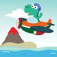 Vector illustration of colorful graphics dinosaurs flies in the sky on an airplane. Can be used for t-shirt print, kids wear fashion design, invitation card. fabric, textile, nursery wallpaper.