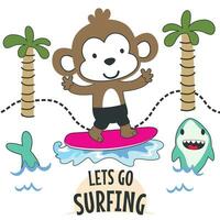 Surfing time with cute little bear at summer. Can be used for t-shirt printing, children wear fashion designs, baby shower invitation cards and other decoration. vector