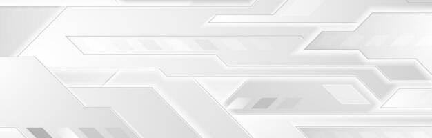 Grey white tech geometric abstract banner vector