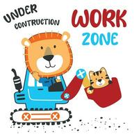 Cute little animal on excavator. Can be used for t-shirt print, kids wear fashion design, print for t-shirts, baby clothes, poster. and other decoration. vector