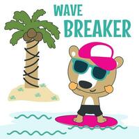 surf hora con linda pequeño oso a verano. lata ser usado para camiseta impresión, niños vestir Moda diseños, bebé ducha invitación tarjetas y otro decoración. vector