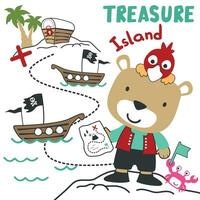Vector illustration of funny animal pirate with treasure chest, suitable for stickers and t shirts kids baby, t shirt print design, fashion graphic and other decoration.