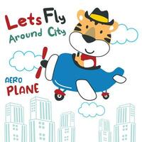 cute baby animal flying on a plane. cartoon hand drawn vector illustration. can be used for kids baby t shirt print design, fashion graphic, baby shower card, celebration greeting and invitation card