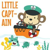 Cute bear sailor on the boat. Can be used for t-shirt print, kids wear fashion design, baby shower invitation card. fabric, textile, nursery wallpaper, poster. vector