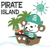 Vector illustration of funny bear pirate, suitable for stickers and t shirts kids baby, t shirt print design, fashion graphic and other decoration.