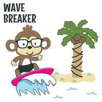 Surfing time with cute little bear at summer. Can be used for t-shirt printing, children wear fashion designs, baby shower invitation cards and other decoration. vector