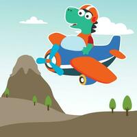 Vector illustration of colorful graphics dinosaurs flies in the sky on an airplane. Can be used for t-shirt print, kids wear fashion design, invitation card. fabric, textile, nursery wallpaper.