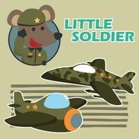 Vector cartoon illustration with animal soldier. Creative vector childish background for fabric, textile, nursery wallpaper, poster brochure, Vector illustration background.