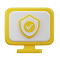 3d computer monitor with security shield verified icon png
